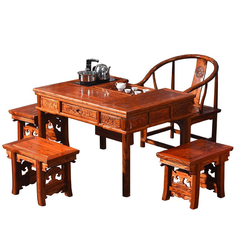 Chinese Vintage Gong Fu Tea Table With Stools
