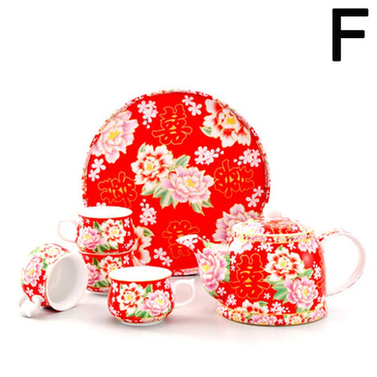Red Chinese Tea Set With Tray For Wedding