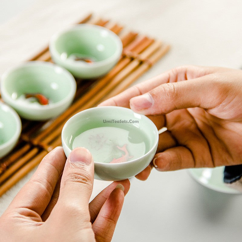 Chinese Jade Porcelain Lotus Gaiwan Tea Set