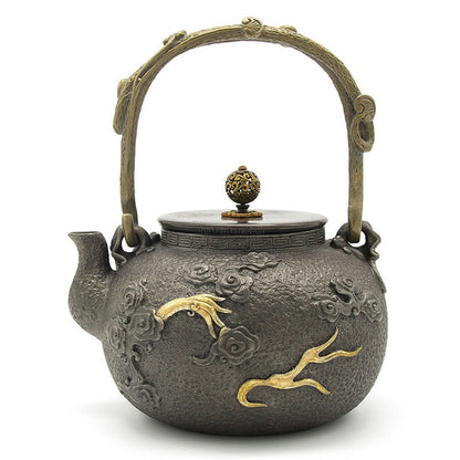 Japanese Cast Iron Golden Dragon Teapot