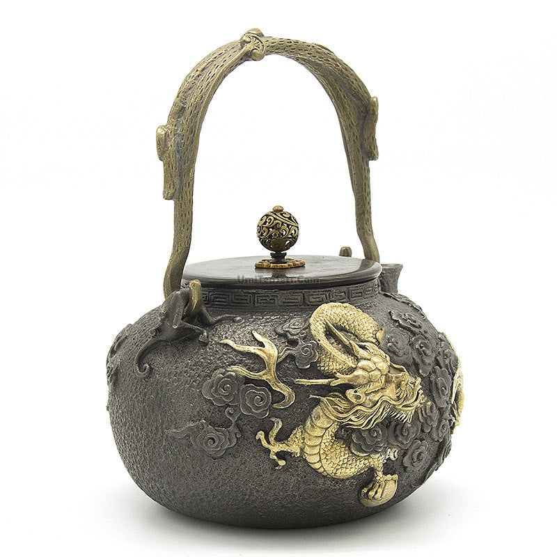 Japanese Cast Iron Golden Dragon Teapot