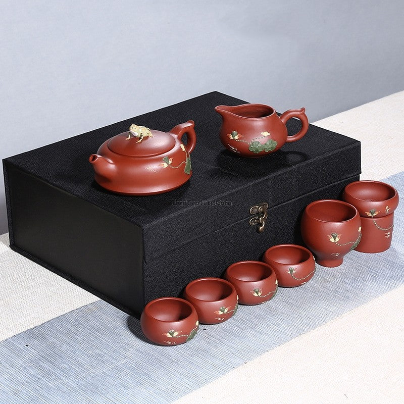 Handmade Yixing Red Clay Lotus Tea Set