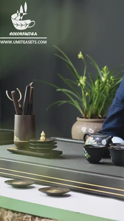 Ebony Tea Utensil Set With Cup And Incense Holder