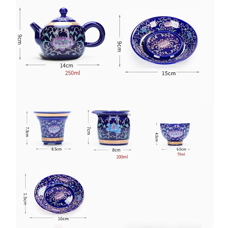 Enamel Porcelain Tea Set With Inner Sterling Silver