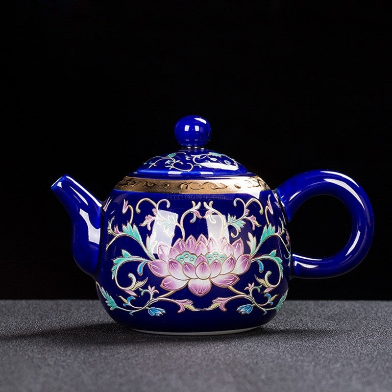 Enamel Porcelain Tea Set With Inner Sterling Silver