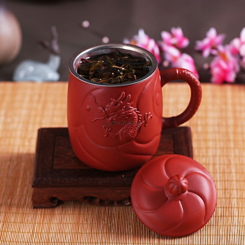 Yixing Purple Clay Dragon Tea Cup With Infuser