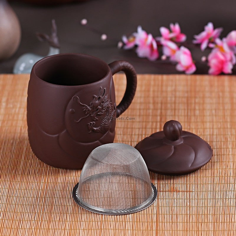 Yixing Purple Clay Dragon Tea Cup With Infuser