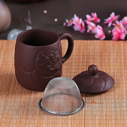 Yixing Purple Clay Dragon Tea Cup With Infuser