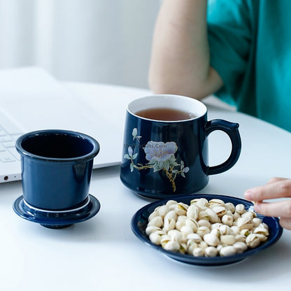 Chinese Blue Flower Office Tea Cup With Infuser