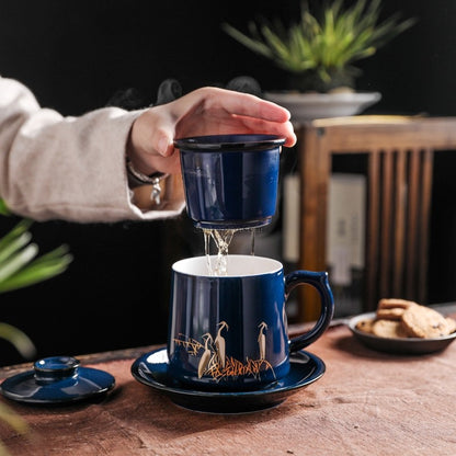 Chinese Blue Flower Office Tea Cup With Infuser