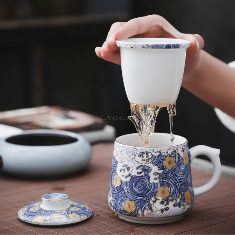 Chinese Sea Wave Office Tea Cup With Infuser