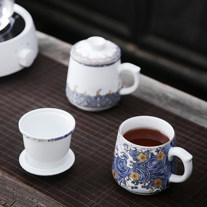 Chinese Sea Wave Office Tea Cup With Infuser