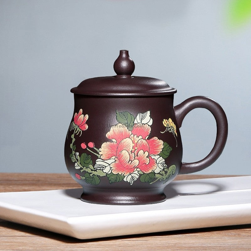 Handmade Yixing Purple Clay Peony Tea Cup - Thumbnail 2