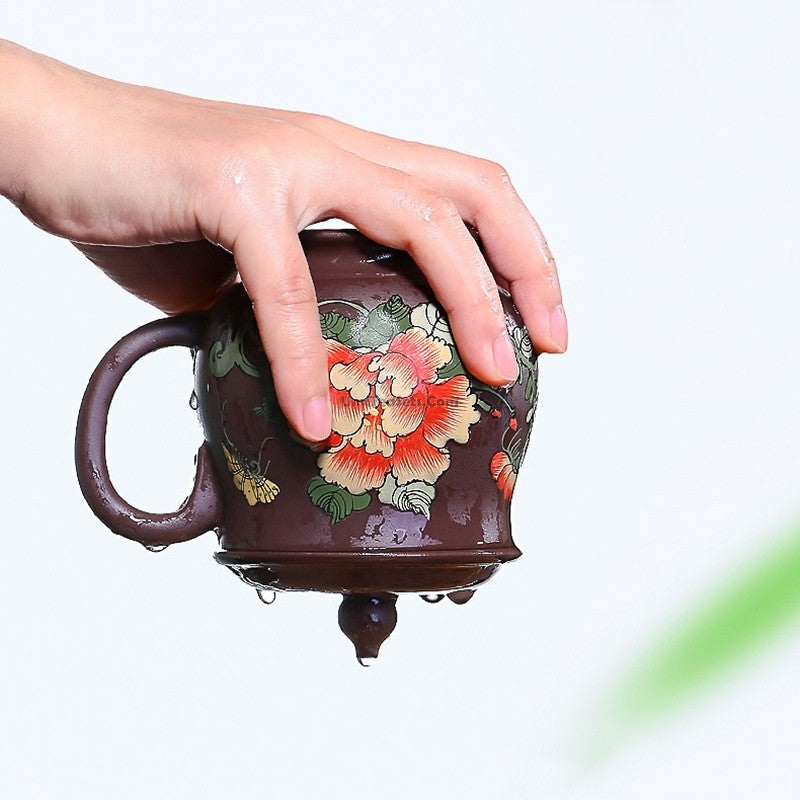 Handmade Yixing Purple Clay Peony Tea Cup - Thumbnail 5