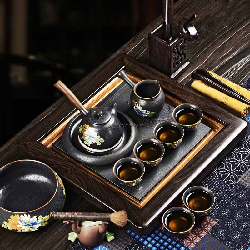 Iron Style Tea Set With Ebony Tea Tray