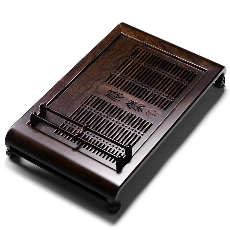 Ebony Wood Tea Tray With Cup Holder