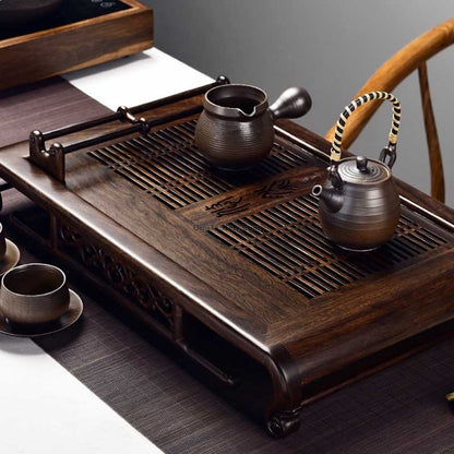 Ebony Wood Tea Tray With Cup Holder
