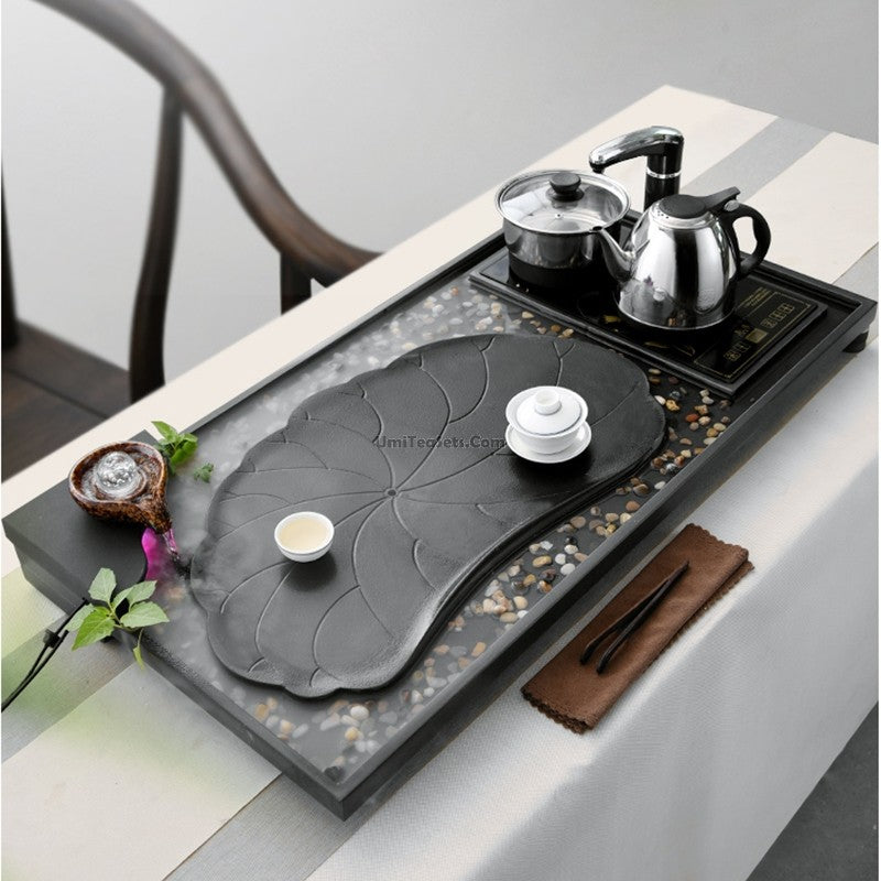 Black Stone Lotus Pond Tea Tray With Induction Cooker