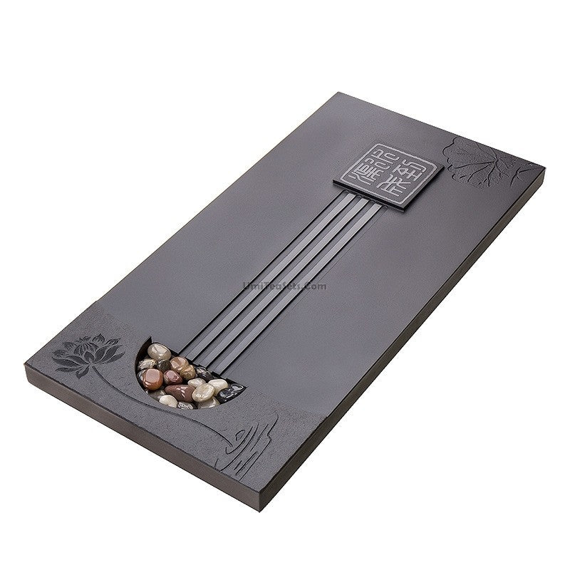 Black Stone Tea Tray With Lotus Flower