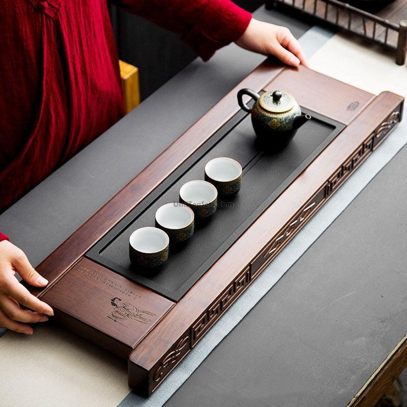 Bamboo Tea Tray With Black Stone Platform