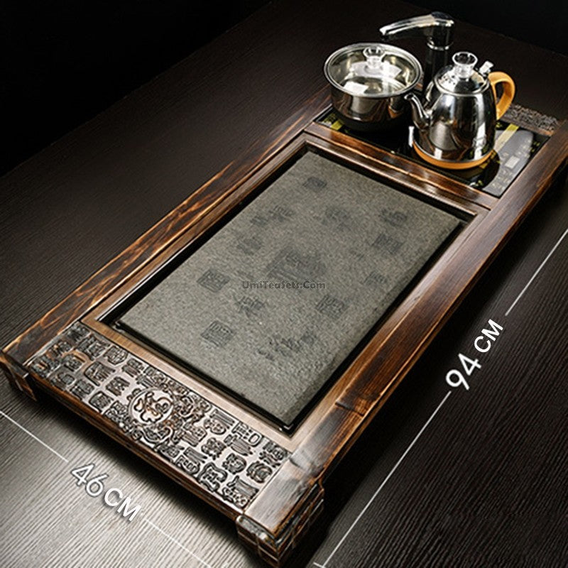 Ice Crack Tea Set With Fire Wood &amp; Stone Tea Tray