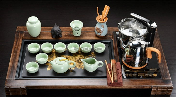 Ruyao Tea Set With Fire Wood & Peony Stone Tea Tray