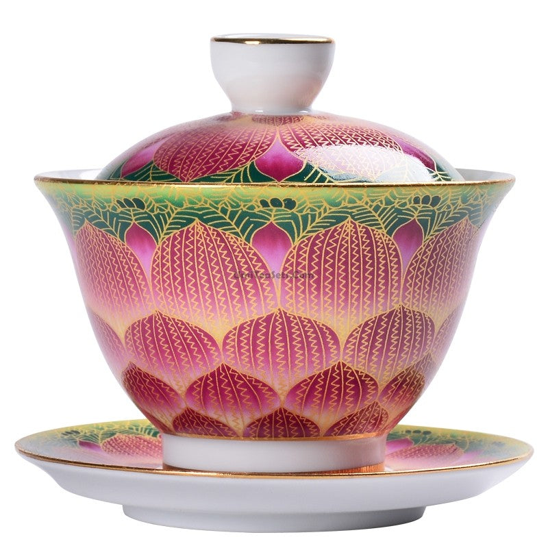 Enamel Porcelain Pink Lotus Gaiwan