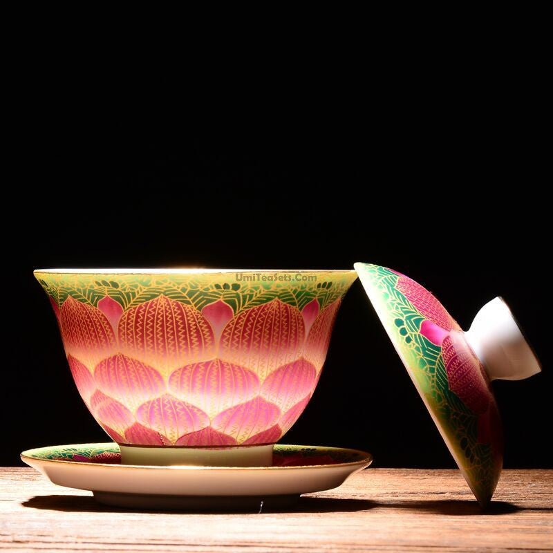 Enamel Porcelain Pink Lotus Gaiwan