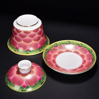 Enamel Porcelain Pink Lotus Gaiwan