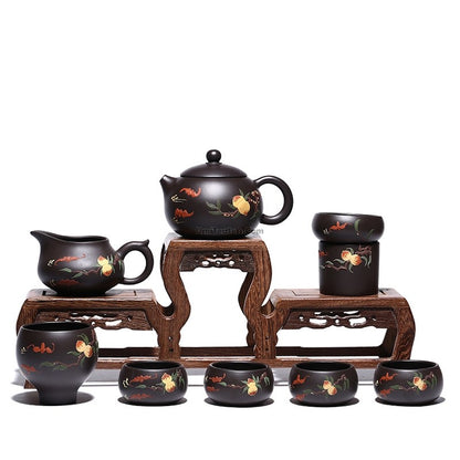 Yixing Black Clay Peach Xi Shi Tea Set