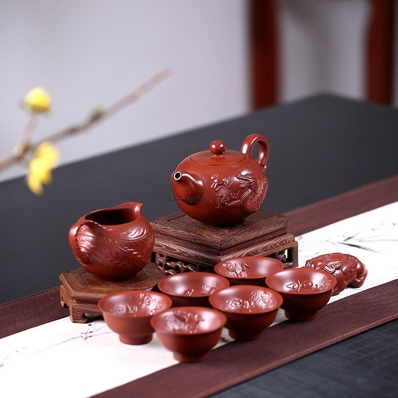 Yixing Zhu Ni Dragon Phoenix Tea Set