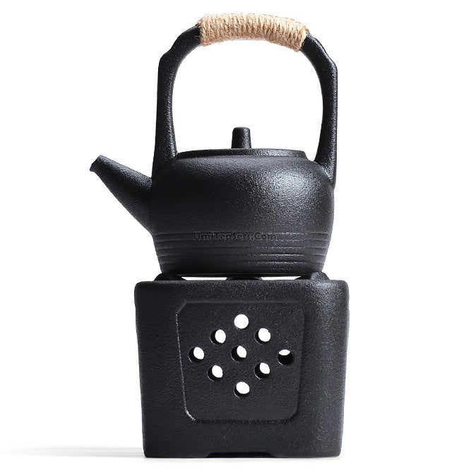 Black Pottery Teapot With Alcohol Wamer