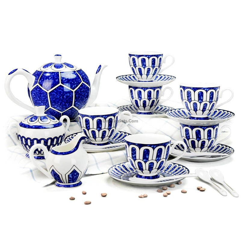 Blue Football Bone China Vintage Tea Set
