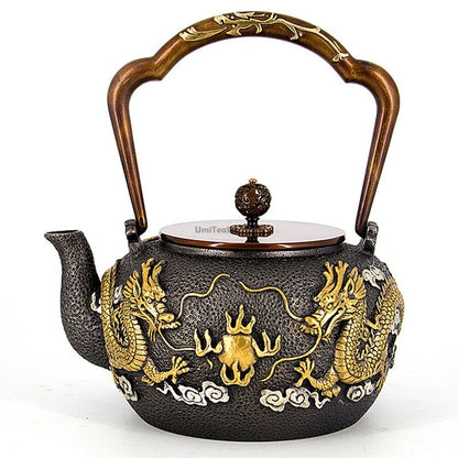 Double Dragon Playing Fireball Cast Iron Teapot