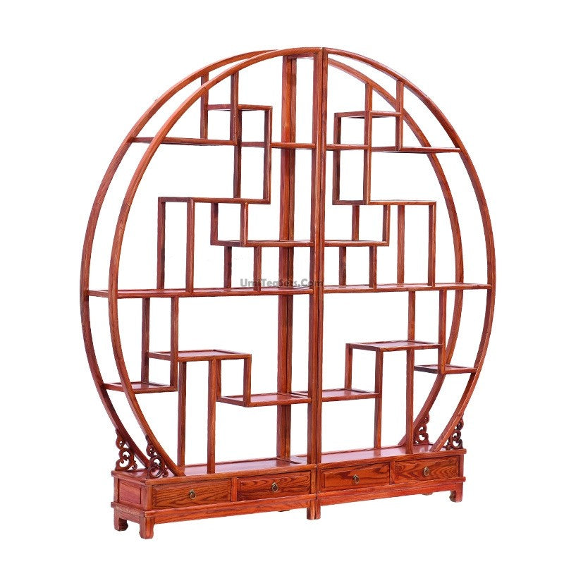 Round Shaped Chinese Curio Display Cabinet Shelf