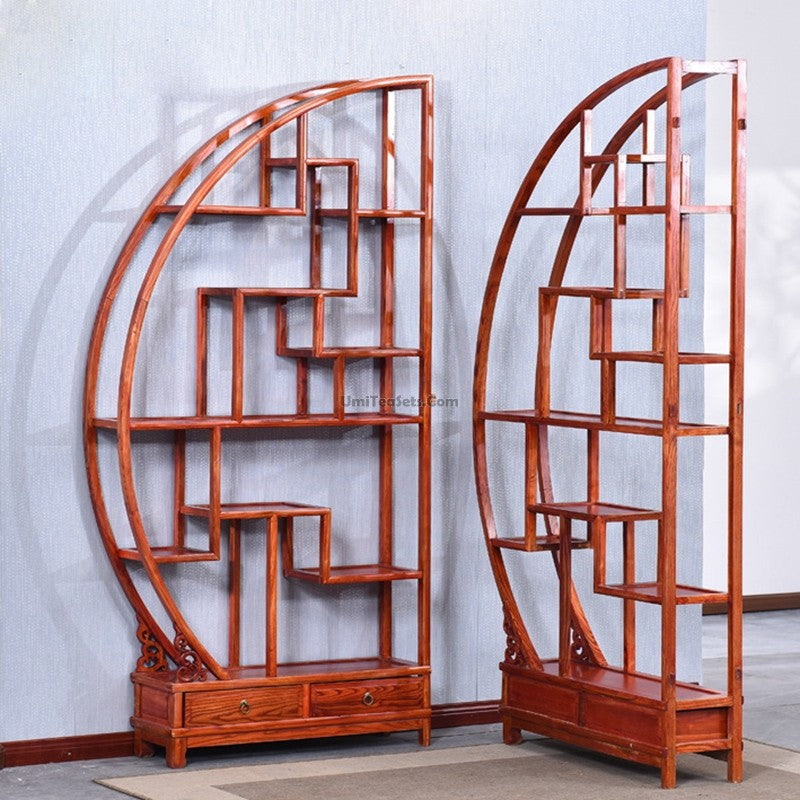 Round Shaped Chinese Curio Display Cabinet Shelf