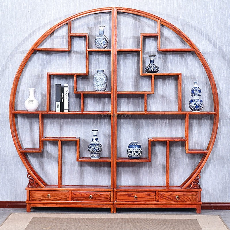 Round Shaped Chinese Curio Display Cabinet Shelf