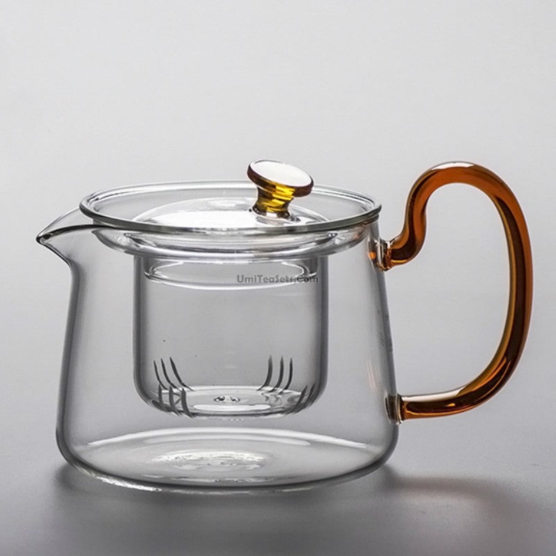 Glass Teapot With Cognac Handle