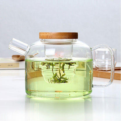 Bamboo Lid Heat Resisting Glass Teapot