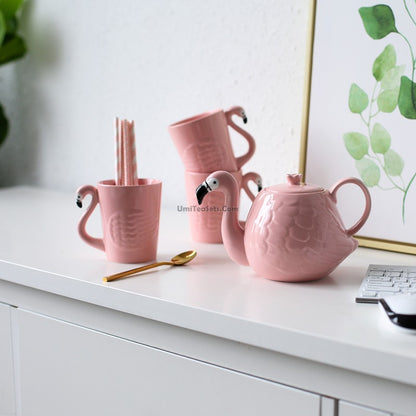 Ins Pink Flamingos Teapot With Cup