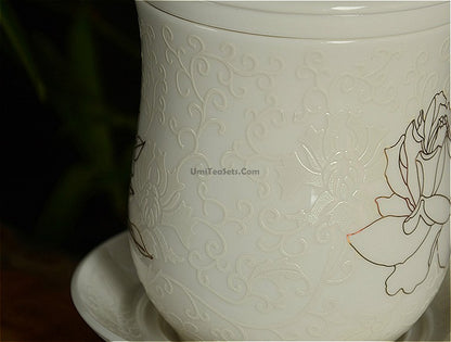 Lotus Empaistic Ceramic Asian Tea Cup
