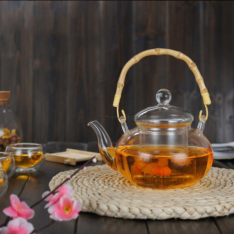 Buddha Belly Glass and Bamboo Tea Kettle