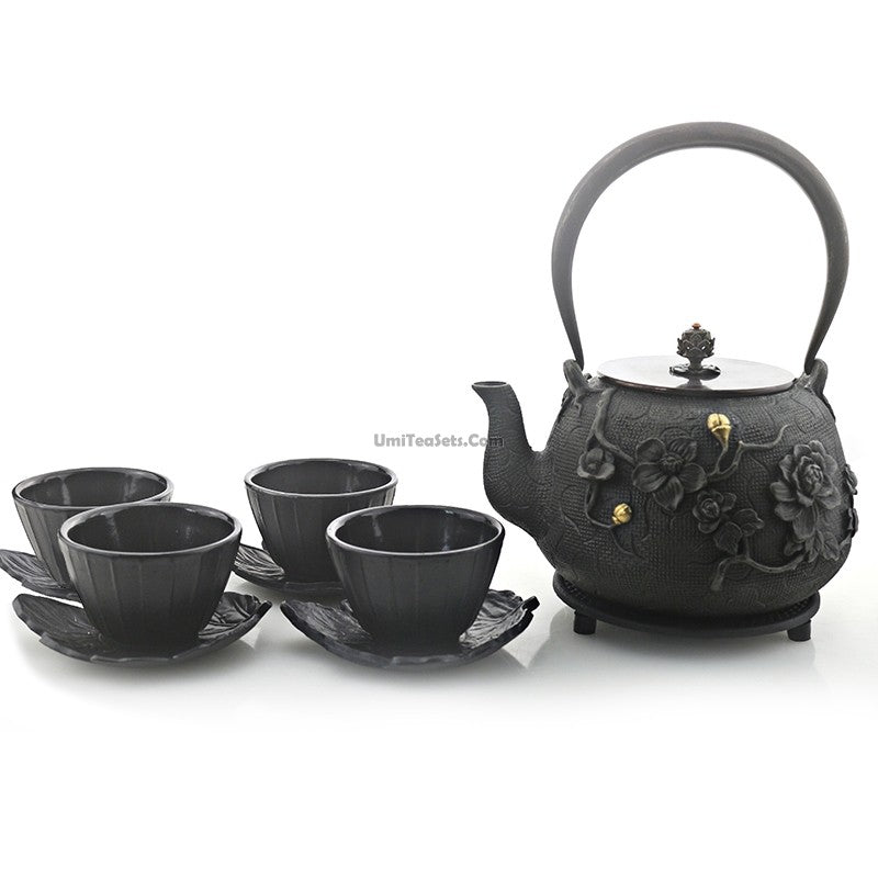 Japanese Cast Iron Plum Tea Set