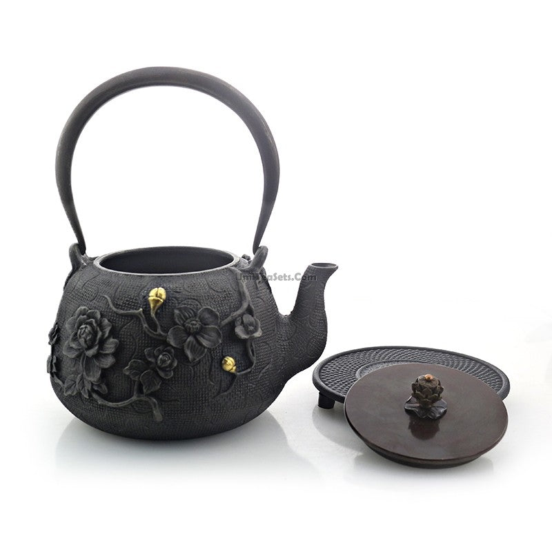 Japanese Cast Iron Plum Tea Set