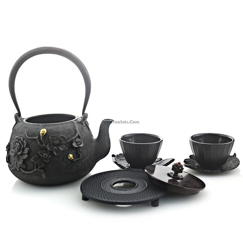 Japanese Cast Iron Plum Tea Set