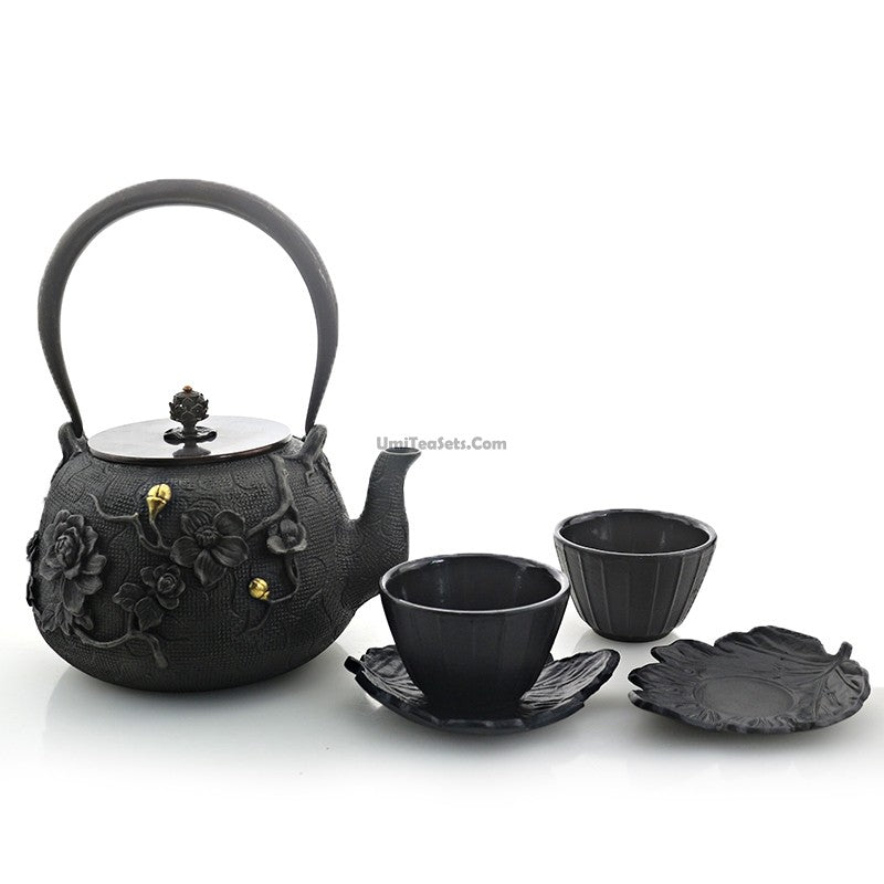 Japanese Cast Iron Plum Tea Set