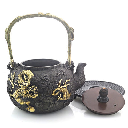 Japanese Cast Iron Golden Dragon Tea Set