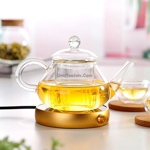 Teapot Kettle with Warmer - Tea Pot and Tea Infuser Set - Glass