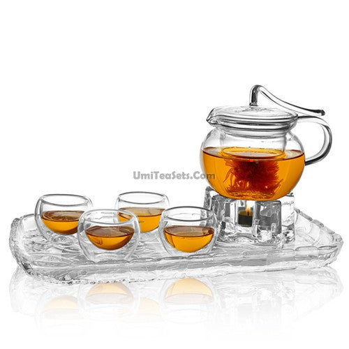 Heat Resistant Glass Tea Set With Tea Tray
