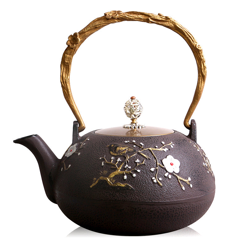 Japanese Cast Iron Magpie Plum Teapot